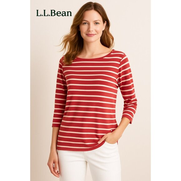L.L. Bean Women’s Size L Long-Sleeve Boatneck Tee – Deep Coral Stripe - Picture 6 of 6